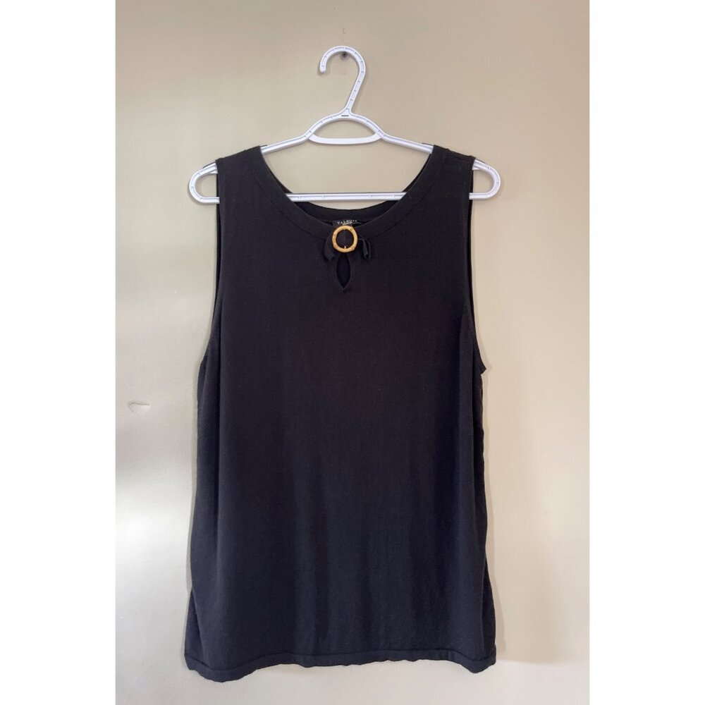 Talbots Womens XLarge Black Sleeveless Top Wooden Circle Detail Round Neckline
